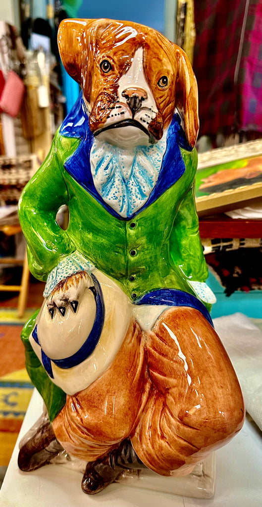 Porcelain  English Bulldog dressed in riding attire. SOLD