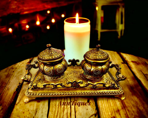 Bronze  Inkwell, double fonts