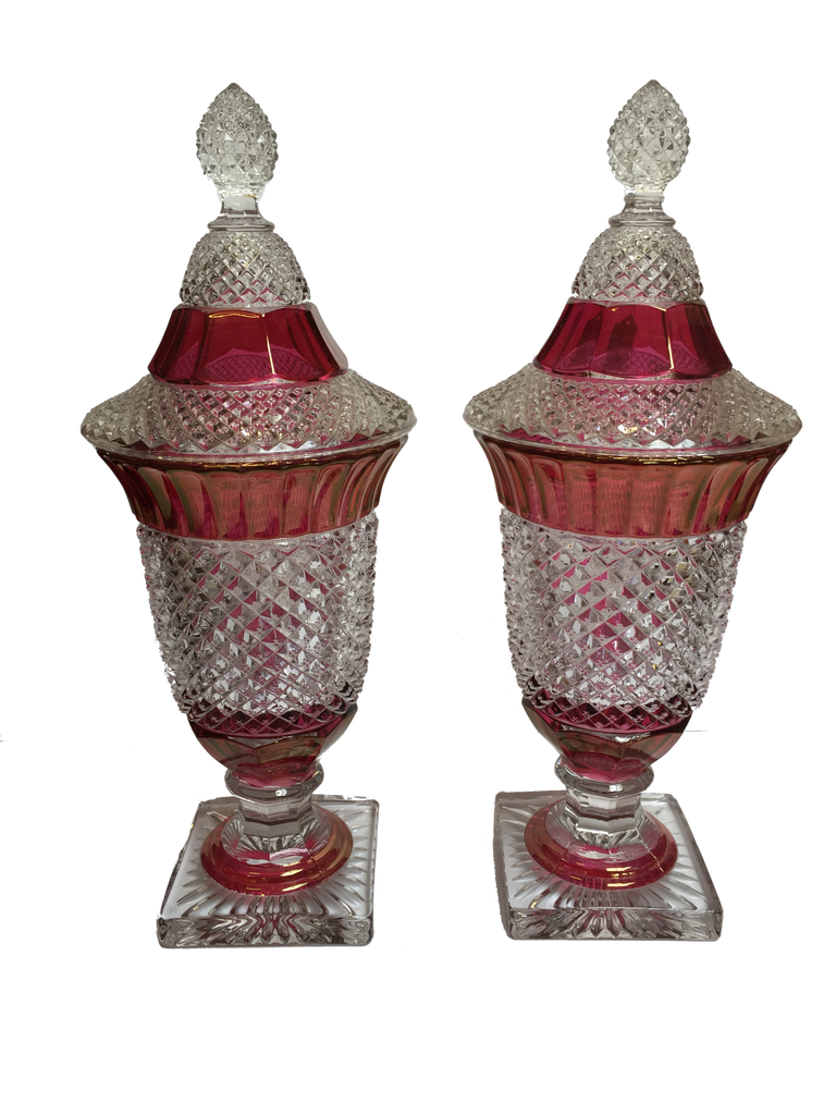 Pair of Antique Ruby Flash Covered Jars