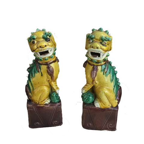 Yellow and Green Fu Dogs - SOLD