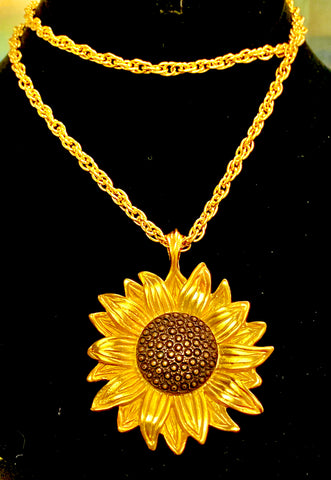 Necklace Costume Jewelry Sunflower with long chain in gold color