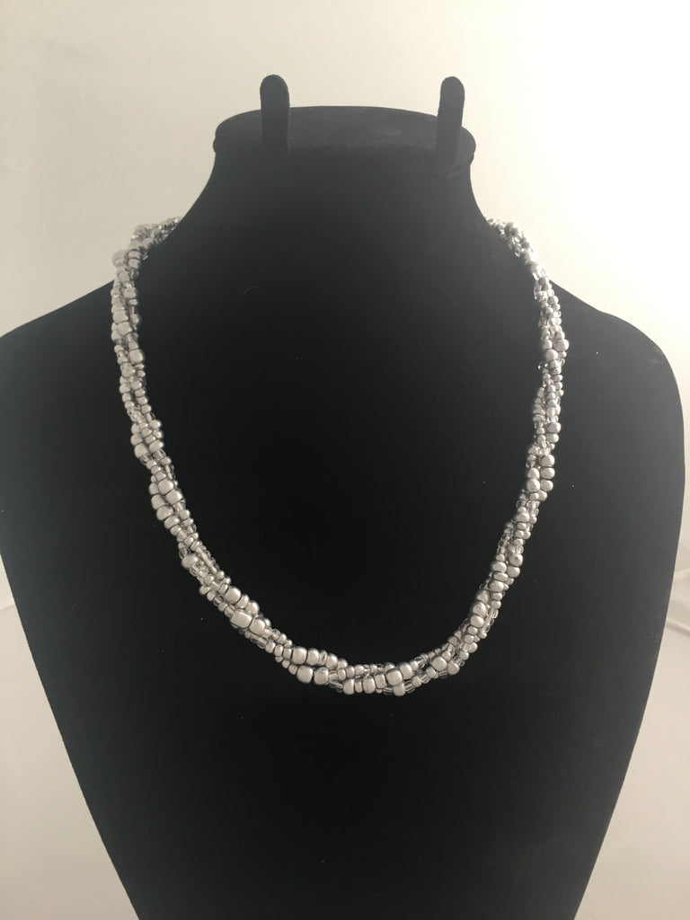 Necklace Vintage 3 strand Pearl Gray and Crystal Necklace