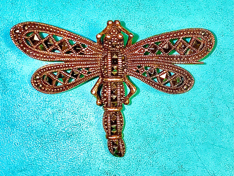 Brooch, Dragonfly Vintage marcasite silver pin SOLD