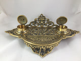 Vintage Ornate Brass Double Inkwell