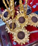 Necklace Costume Jewelry Sunflower with long chain in gold color