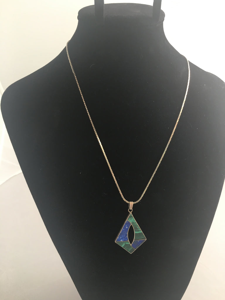 Sterling Lapis and Marcasite Chilean Necklace