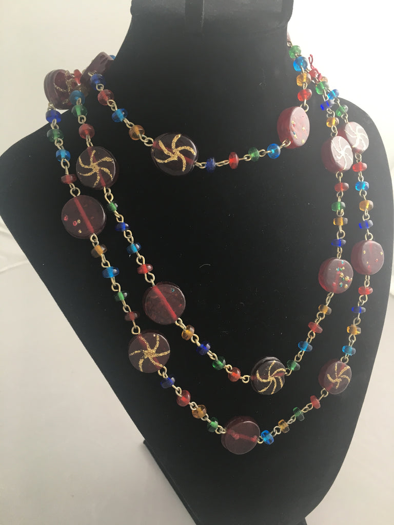 Necklace Murano Hand Painted Colorful Bead Necklace  SOLD