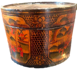 Chinese Lacquer Covered Round Box Container